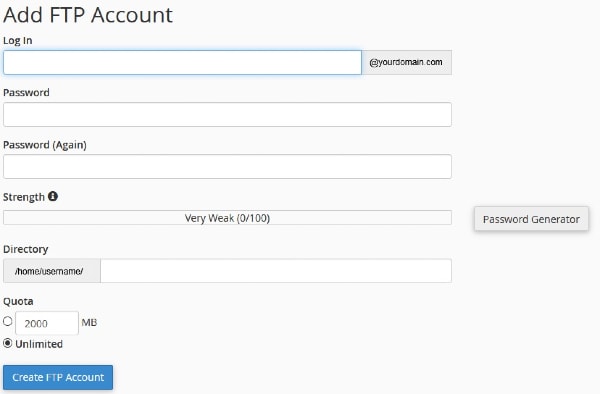 Enter FTP Account details