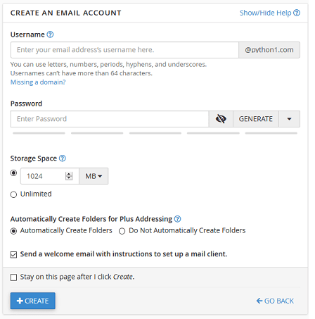 Create email account