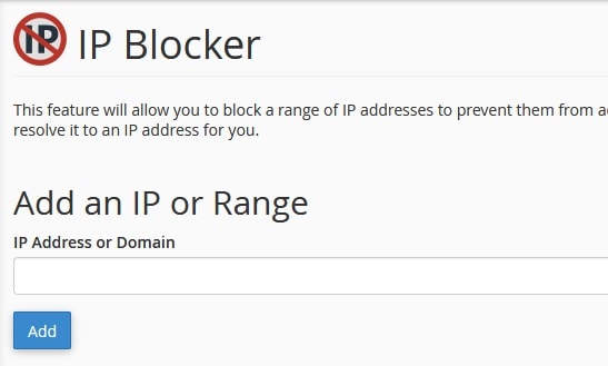 cPanel IP Address Blocker form