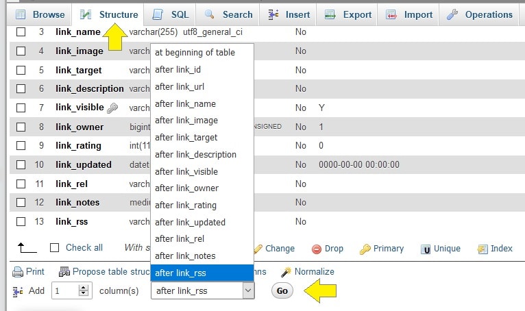 phpMyAdmin Structure